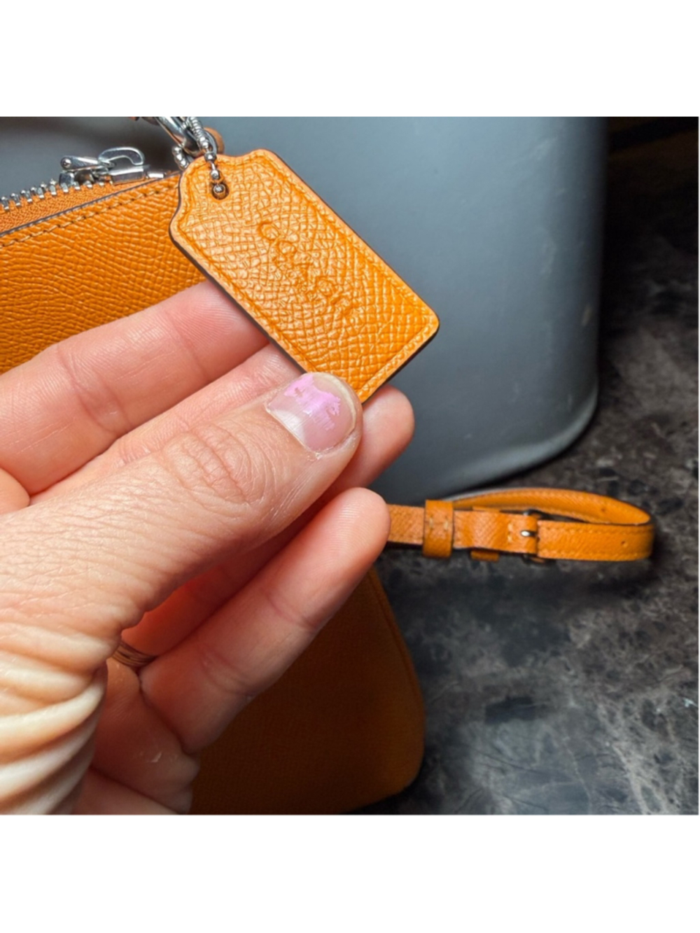 COACH CE871 Orange Pebbled Leather Crossbody with Front Zip - Picture 3 of 6